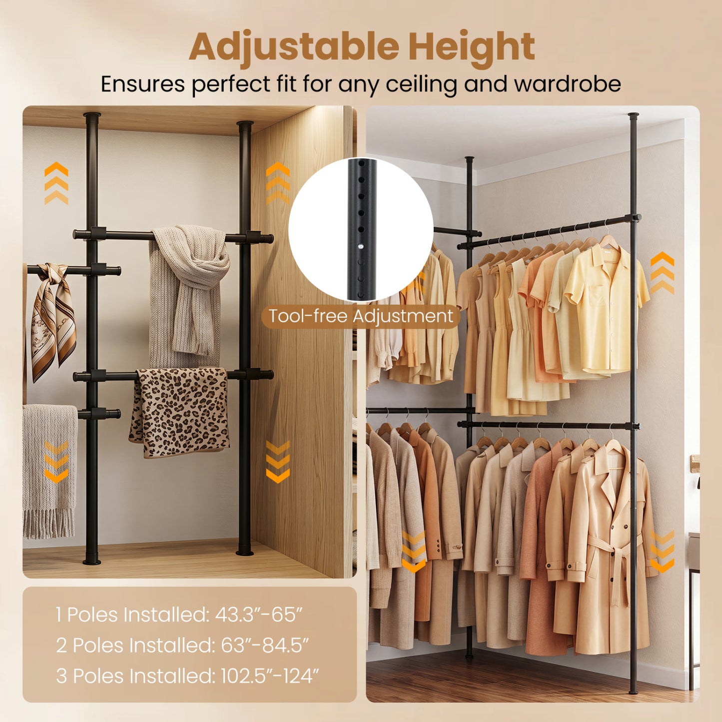 Adjustable Floor to Ceiling Clothes Rack, Black Coat Racks & Hall Trees at Gallery Canada