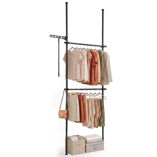 Adjustable Floor-to-Ceiling Clothes Rack with 2 Hanging Rods, Black Coat Racks & Hall Trees Black at Gallery Canada