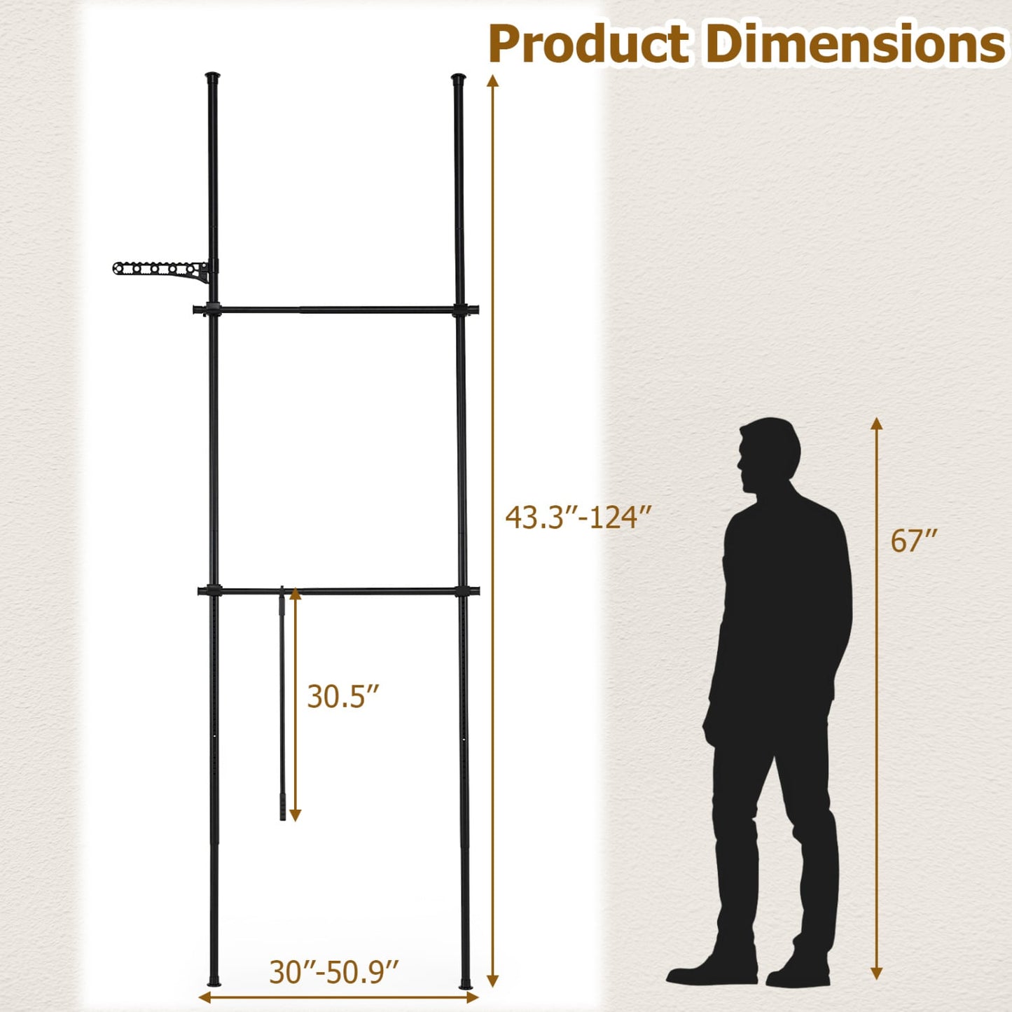 Adjustable Floor-to-Ceiling Clothes Rack with 2 Hanging Rods, Black Coat Racks & Hall Trees at Gallery Canada