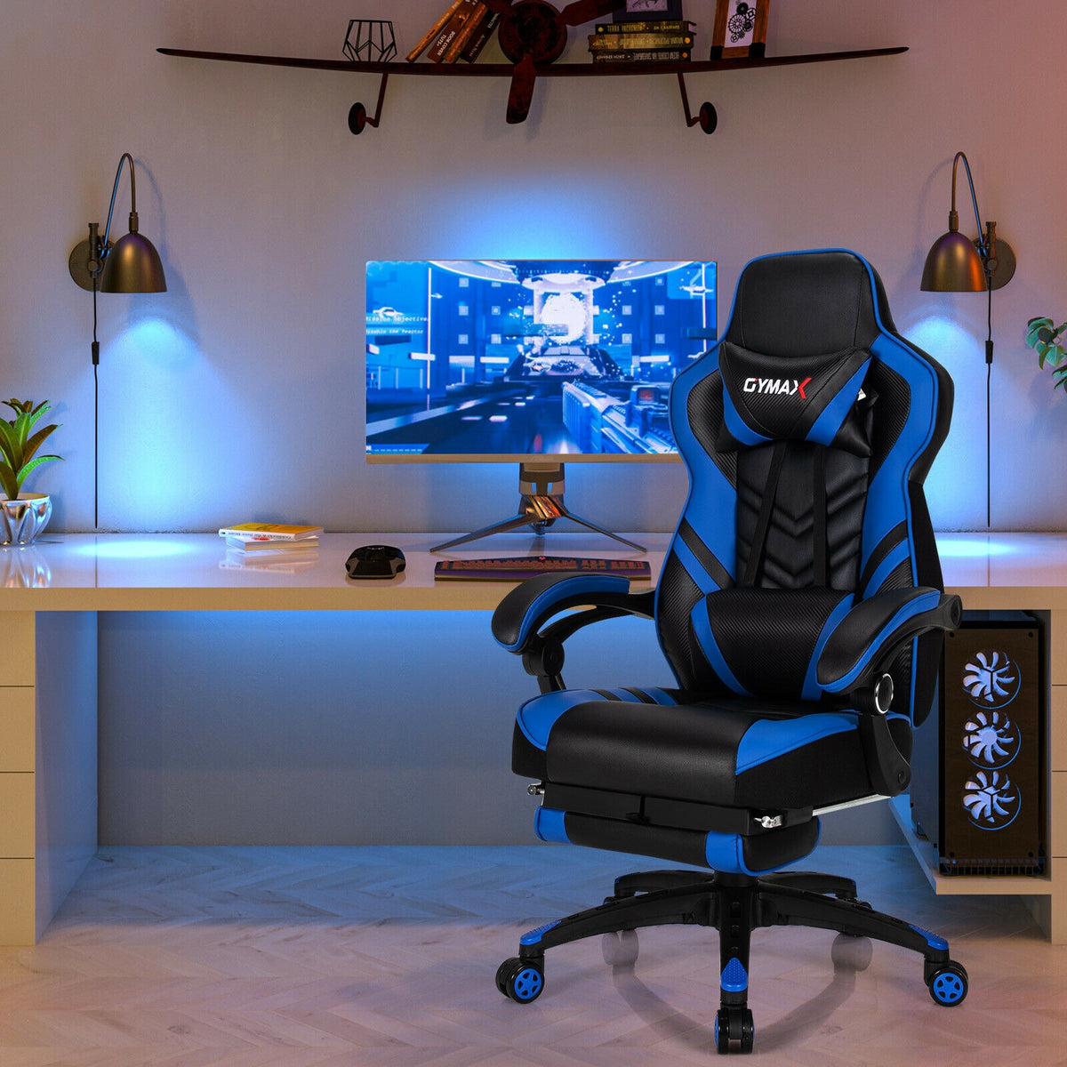Adjustable Gaming Chair With Footrest, Blue Gaming Chairs at Gallery Canada