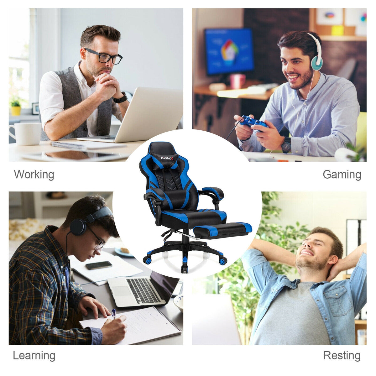 Adjustable Gaming Chair With Footrest, Blue Gaming Chairs at Gallery Canada
