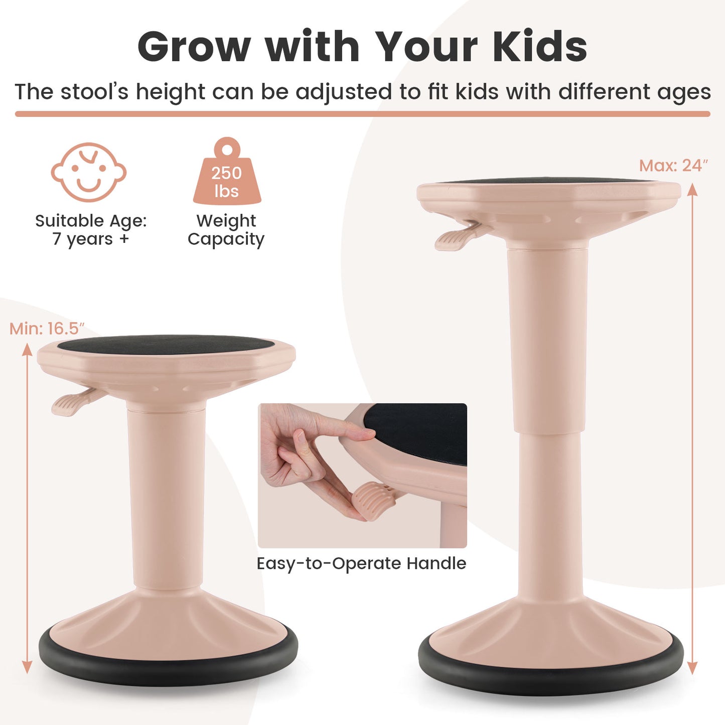 Adjustable Height Wobble Chair, Active Learning Stool, Pink Kneeling Chairs at Gallery Canada