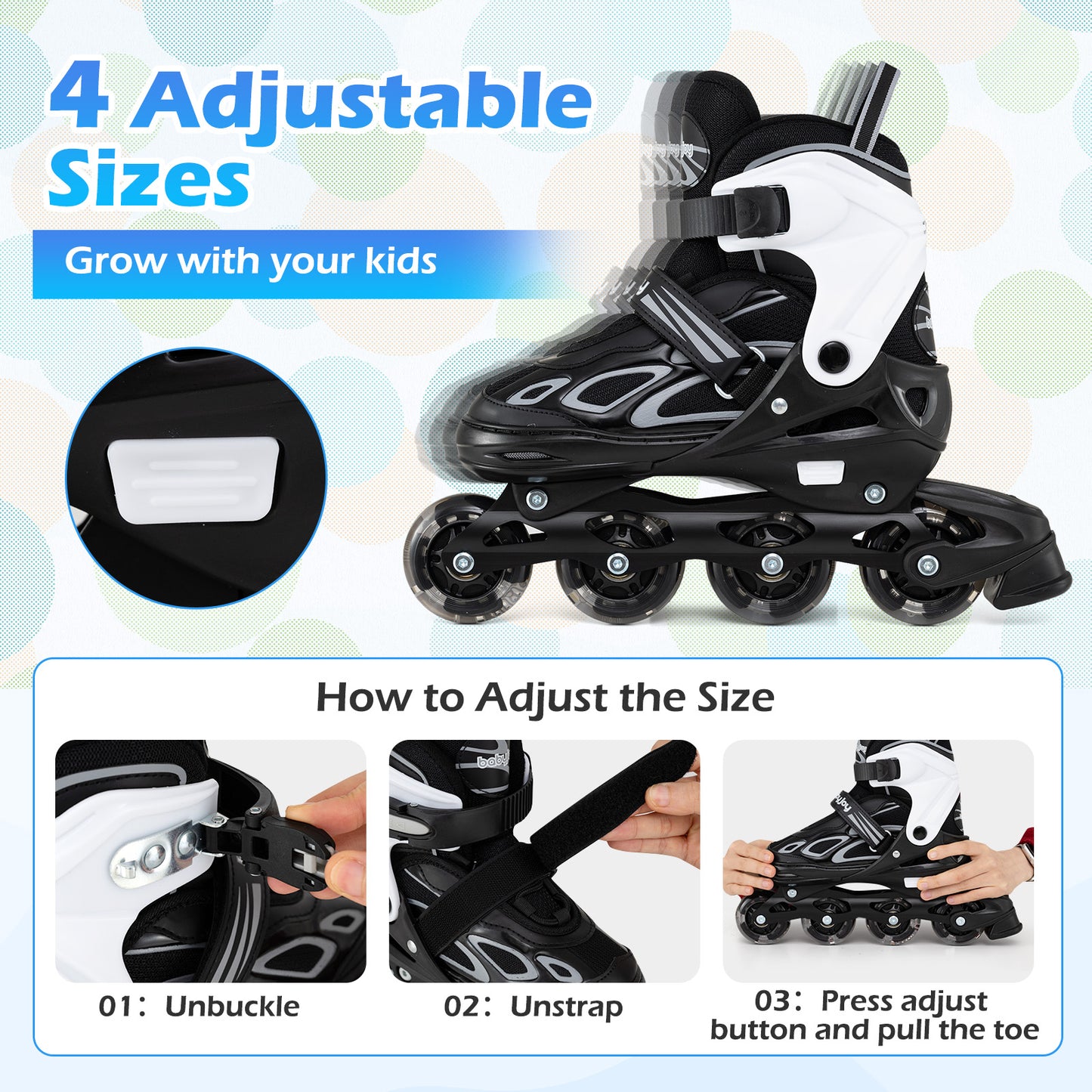 Adjustable Kids' Incline Skates 4 Sizes Adjustable Blade Roller, Black Toy Sports at Gallery Canada