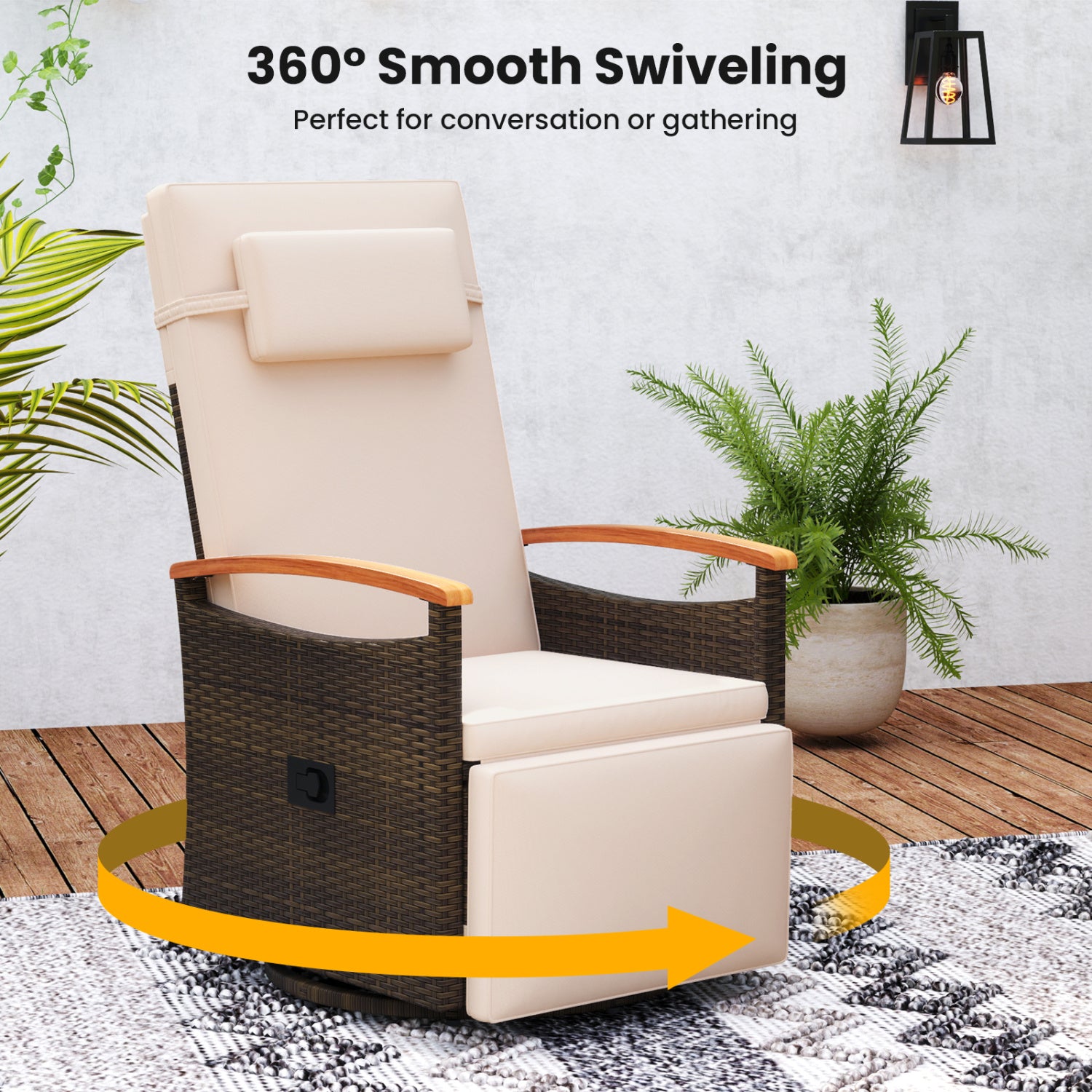 Adjustable Outdoor Recliner Chair, 150° Backrest, Footrest, Beige Patio Rocking Chairs & Gliders at Gallery Canada