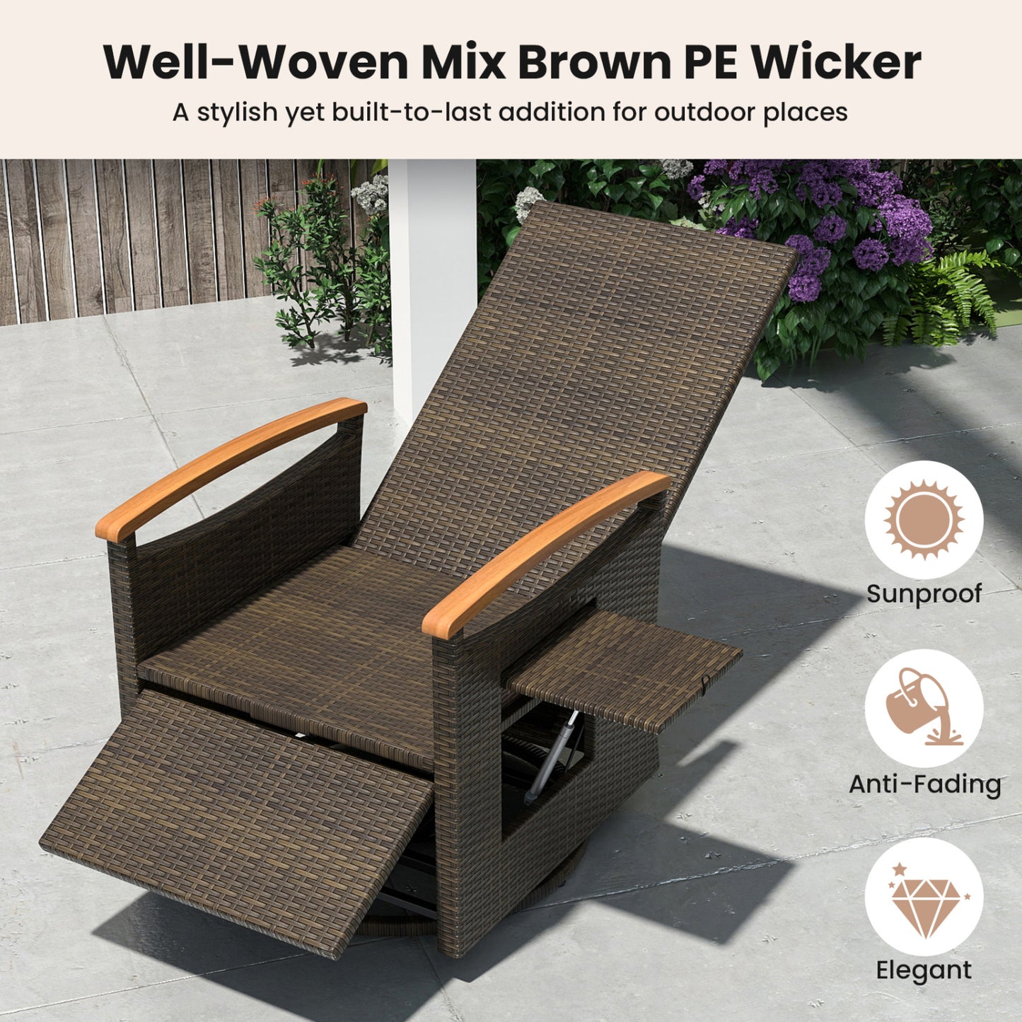 Adjustable Outdoor Recliner Chair, 150° Backrest, Footrest, Beige Patio Rocking Chairs & Gliders at Gallery Canada