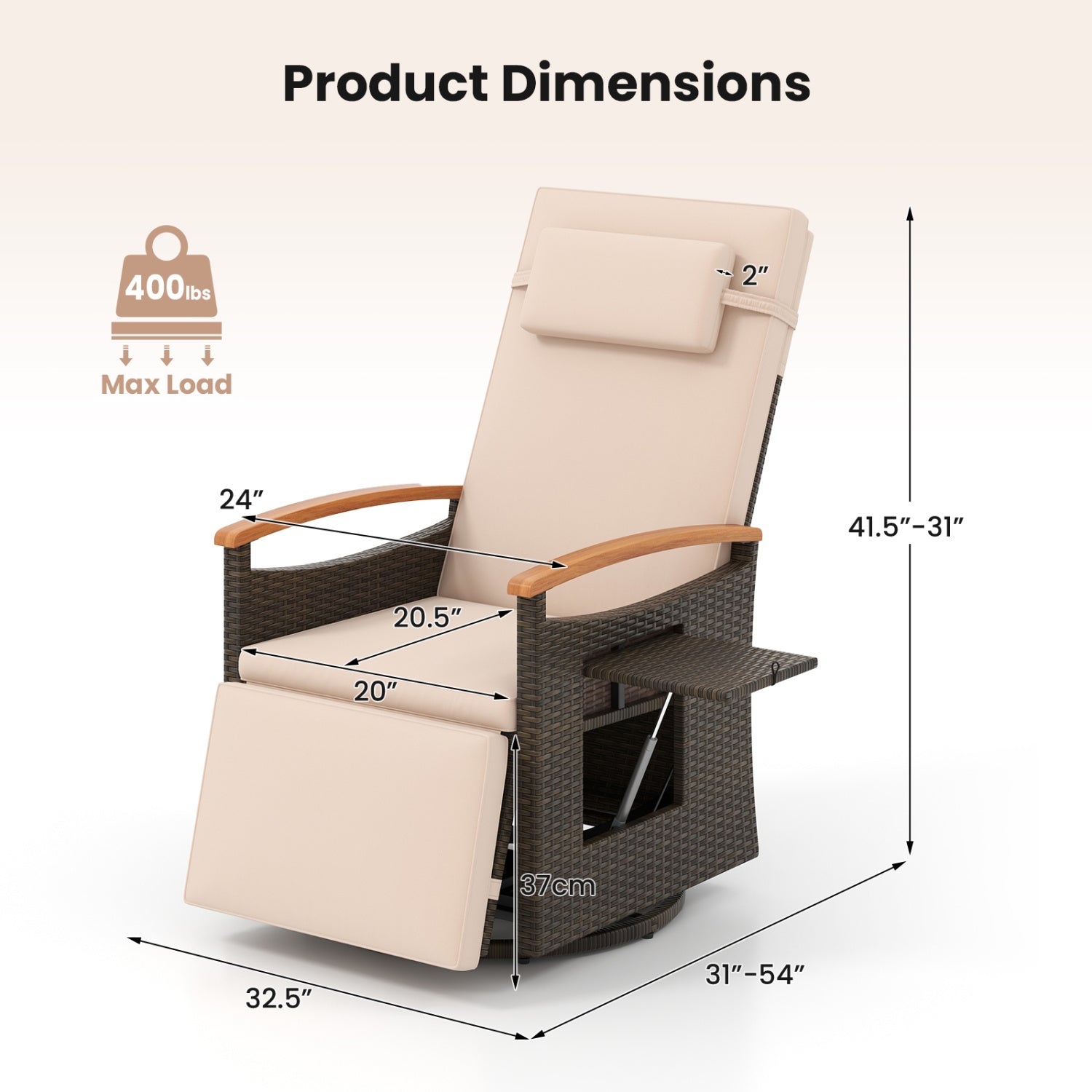 Adjustable Outdoor Recliner Chair, 150° Backrest, Footrest, Beige Patio Rocking Chairs & Gliders at Gallery Canada