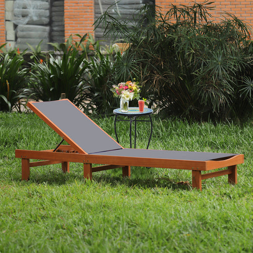 Adjustable Outdoor Wood Chaise Lounge Chair