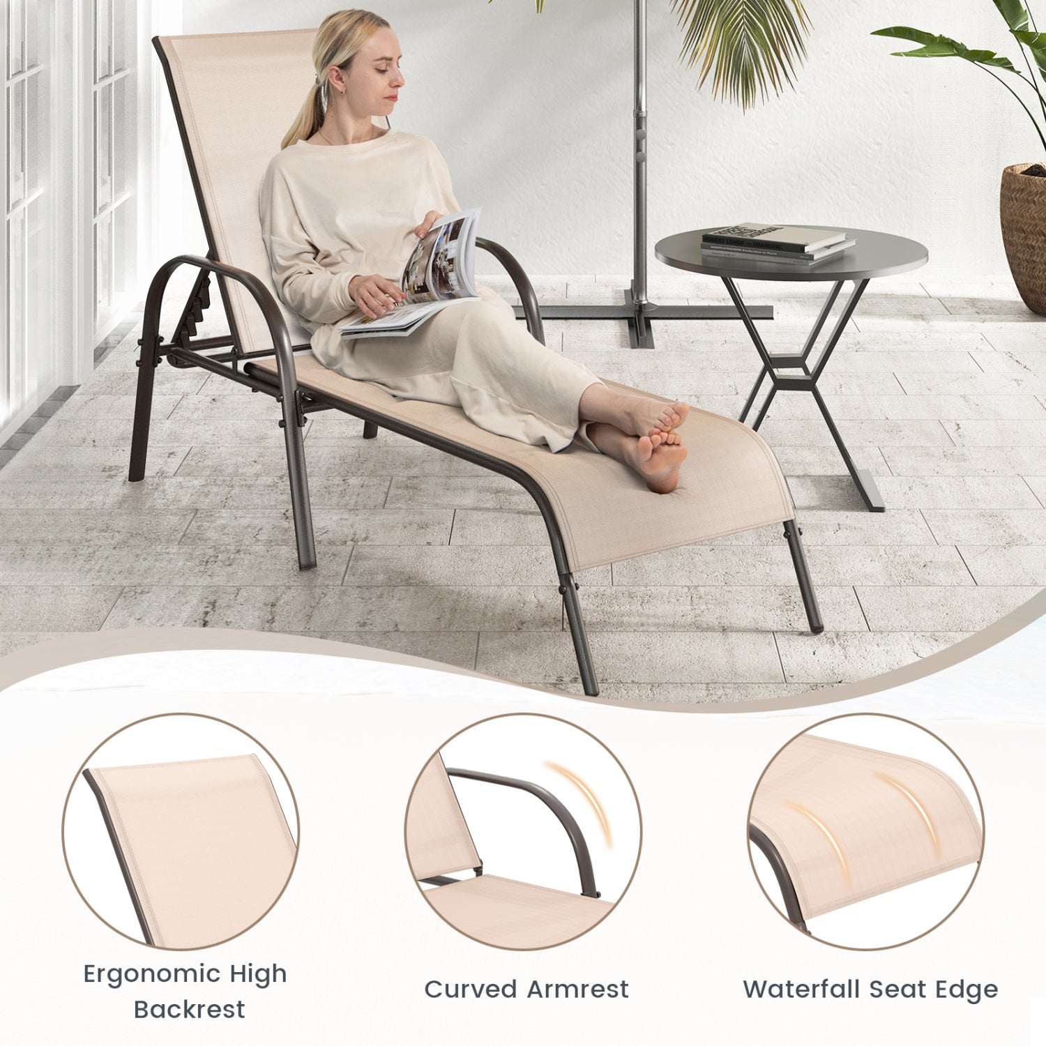 Adjustable Patio Chaise, Outdoor Folding Lounge Chair, Brown Outdoor Chaise Lounges at Gallery Canada