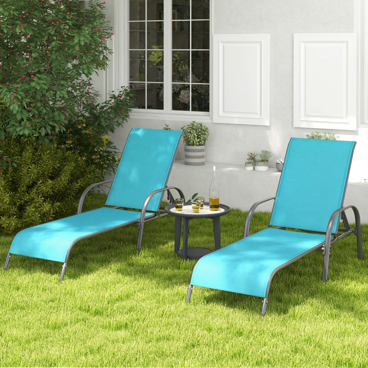 Adjustable Patio Chaise Folding Lounge Chair, Turquoise Outdoor Chaise Lounges at Gallery Canada