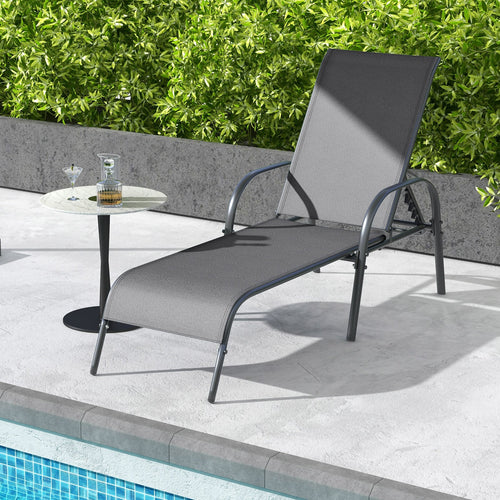 Adjustable Patio Chaise Folding Lounge Chair, Dark Gray