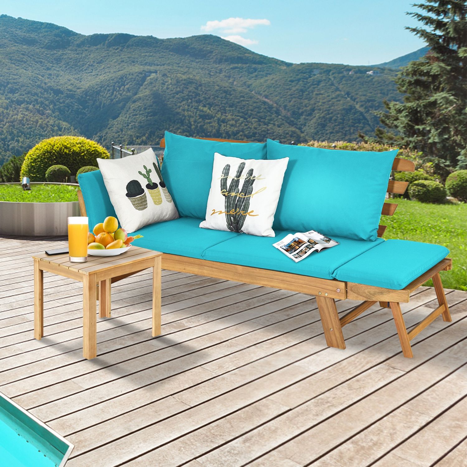 Adjustable Patio Convertible Sofa, Thick Cushion, Turquoise Outdoor Benches at Gallery Canada