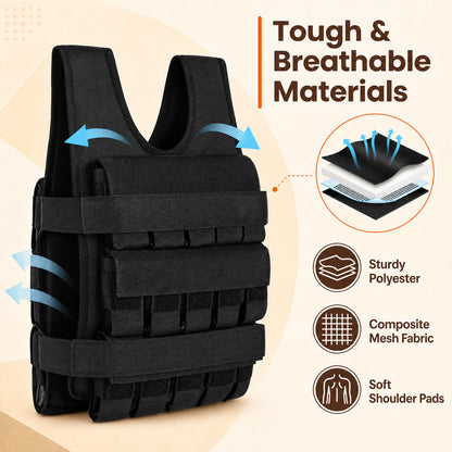 Gilet lesté réglable, poids en fer amovibles, noir