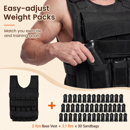 Gilet lesté réglable, poids en fer amovibles, noir