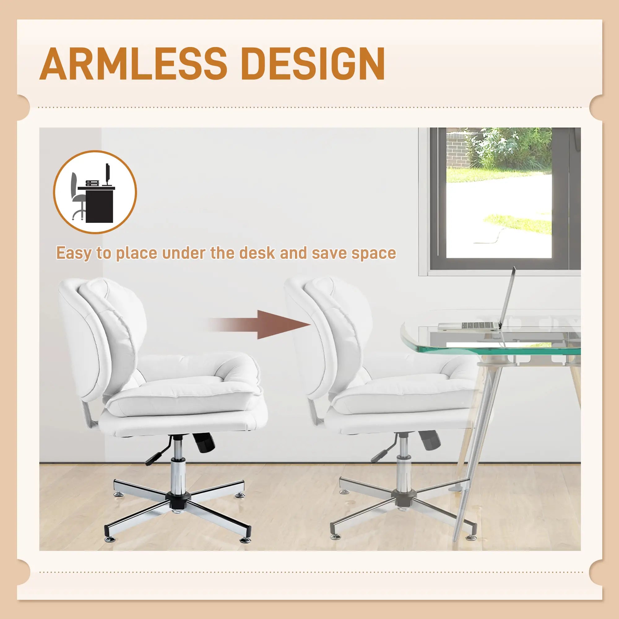 Criss Cross Chair, Armless Wide Office Chair, Tilting, No Wheels, White Task Chairs at Gallery Canada