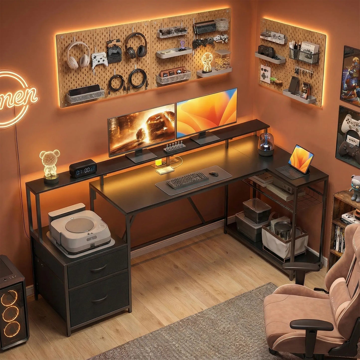 76" Gaming Desk, RGB Lights, USB Ports, Monitor Stand, Black Gaming Desks at Gallery Canada