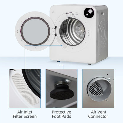 Compact Laundry Dryer, 1300W, 3.22 Cu. Ft., 7 Drying Modes, White Dryer Machines at Gallery Canada