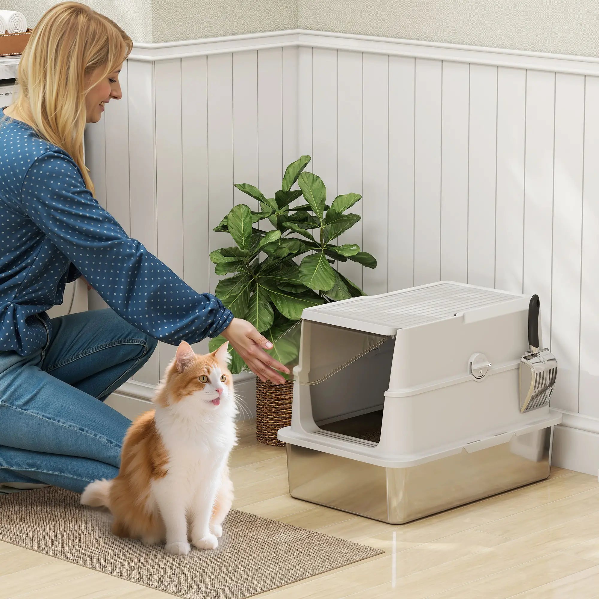 XL Stainless Steel Cat Litter Box, Flip Top, Scoop, Easy Clean Cat Litter Box Enclosures at Gallery Canada