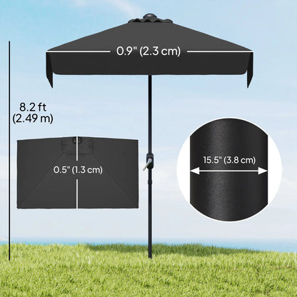 7.5ft Half Umbrella, Semi Round Patio Parasol, Crank Handle, Top Vent, Black