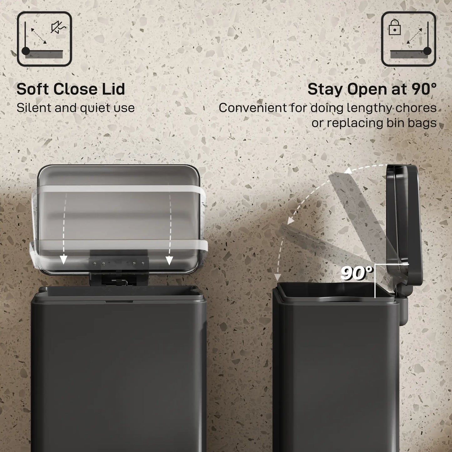5.3 Gallon Garbage Bin with Soft Close Lid, Removable Inner Bucket, Matte Black Small Kitchen Appliances at Gallery Canada