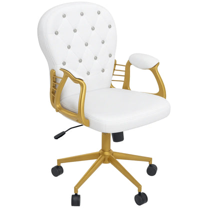 Velvet Office Chair, Button Tufted, Swivel Wheels, Adjustable Height, Cream White Task Chairs at Gallery Canada