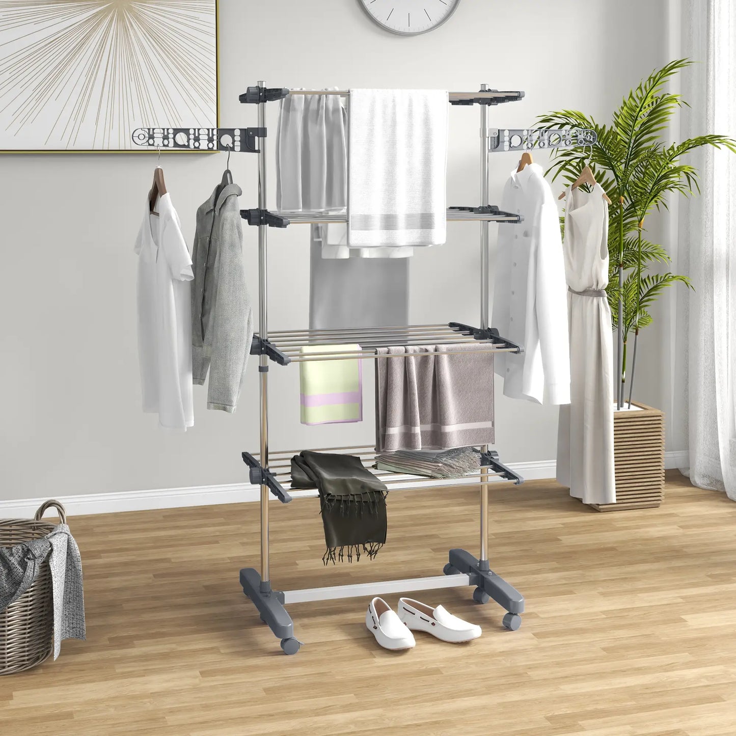 Stainless Steel Folding Clothes Drying Rack, Side Wings, Castors, Indoor Outdoor, Grey Bath Accessories at Gallery Canada