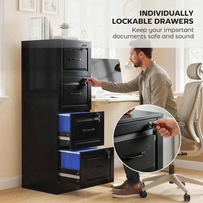 4 Drawer File Cabinet With Lock, Adjustable Hanging Bars, Black Office Cabinets & Cupboards at Gallery Canada