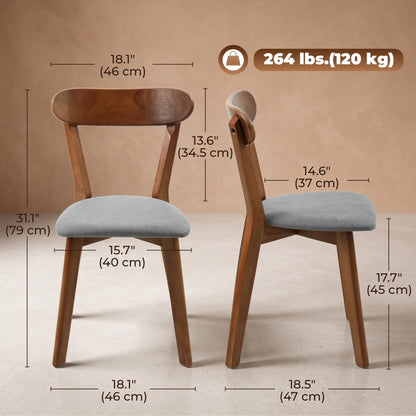 Upholstered Linen Kitchen Chairs, Rubberwood Legs, Set of 4, Grey Brown, Grey Brown