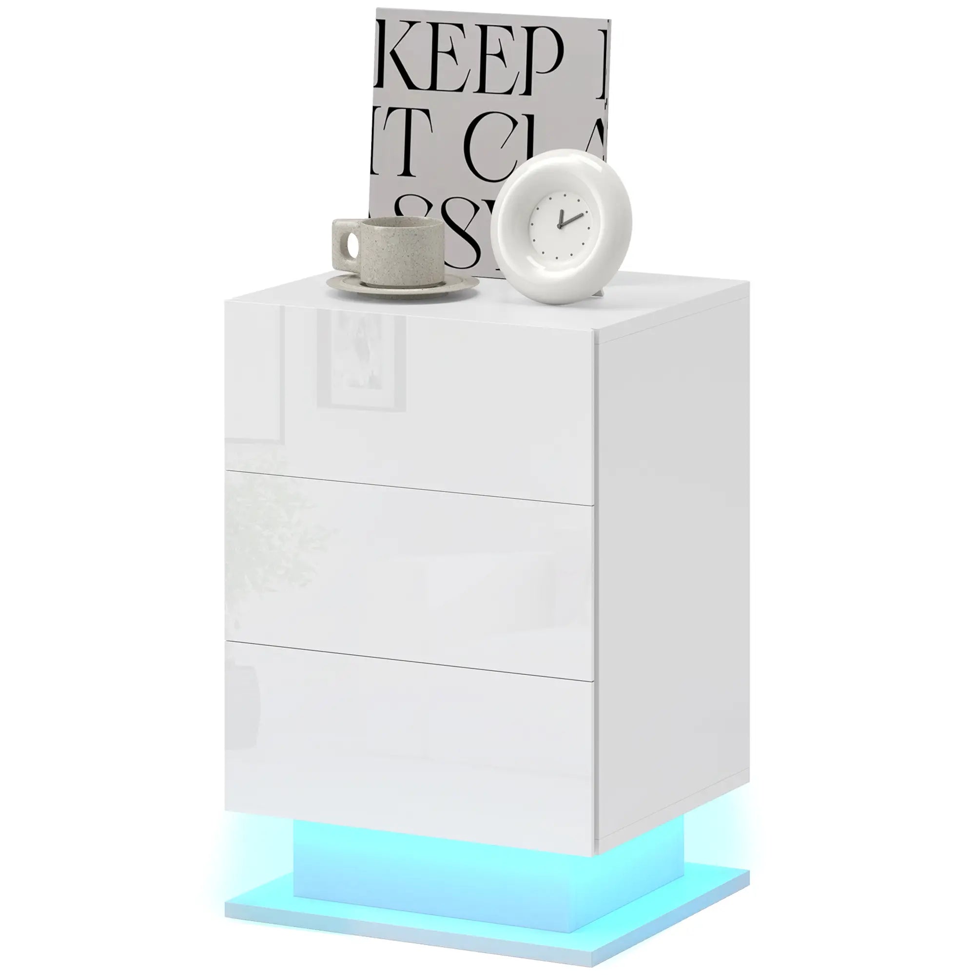 LED Nightstand with 3 Drawers, APP Control, White Bedside Tables White at Gallery Canada