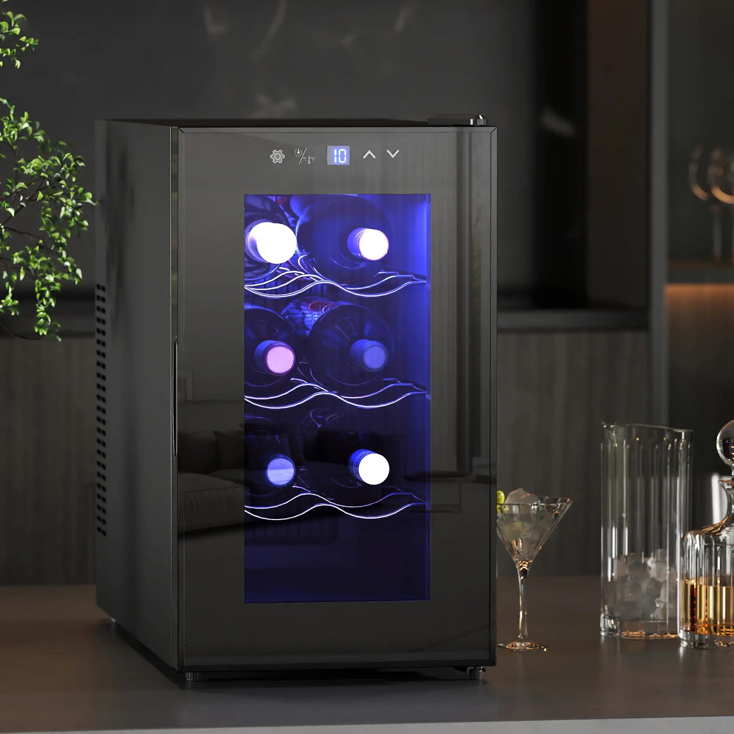 8 Bottle Wine Cooler, Glass Door, Temperature Control, Champagne Wine Racks at Gallery Canada