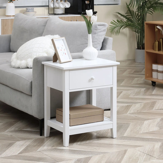Table de chevet moderne, petite table d'appoint avec tiroir, étagère de rangement, blanc