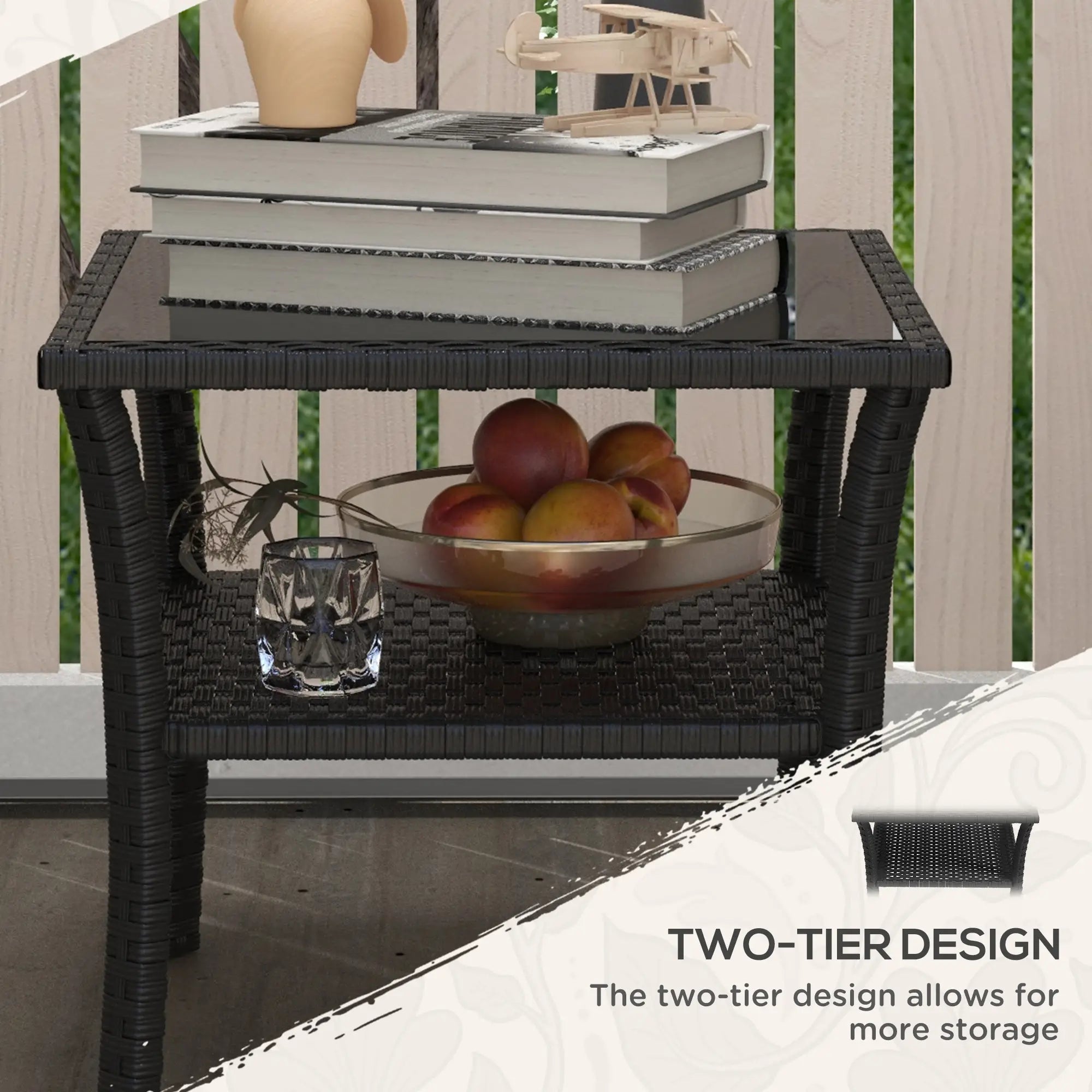 Patio Wicker Coffee Table, Outdoor Rattan Side Table With Glass Top, Black Patio Side Tables at Gallery Canada