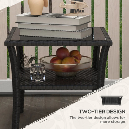 Patio Wicker Coffee Table, Outdoor Rattan Side Table With Glass Top, Black Patio Side Tables at Gallery Canada