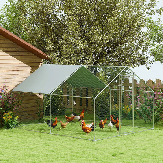 Metal Chicken Coop, 9.8 x 11.2 FT, Walk-In Run With Cover, Lockable Door, Outdoor Poultry Cage For 10-15 Chickens Chicken Coops Silver at Gallery Canada