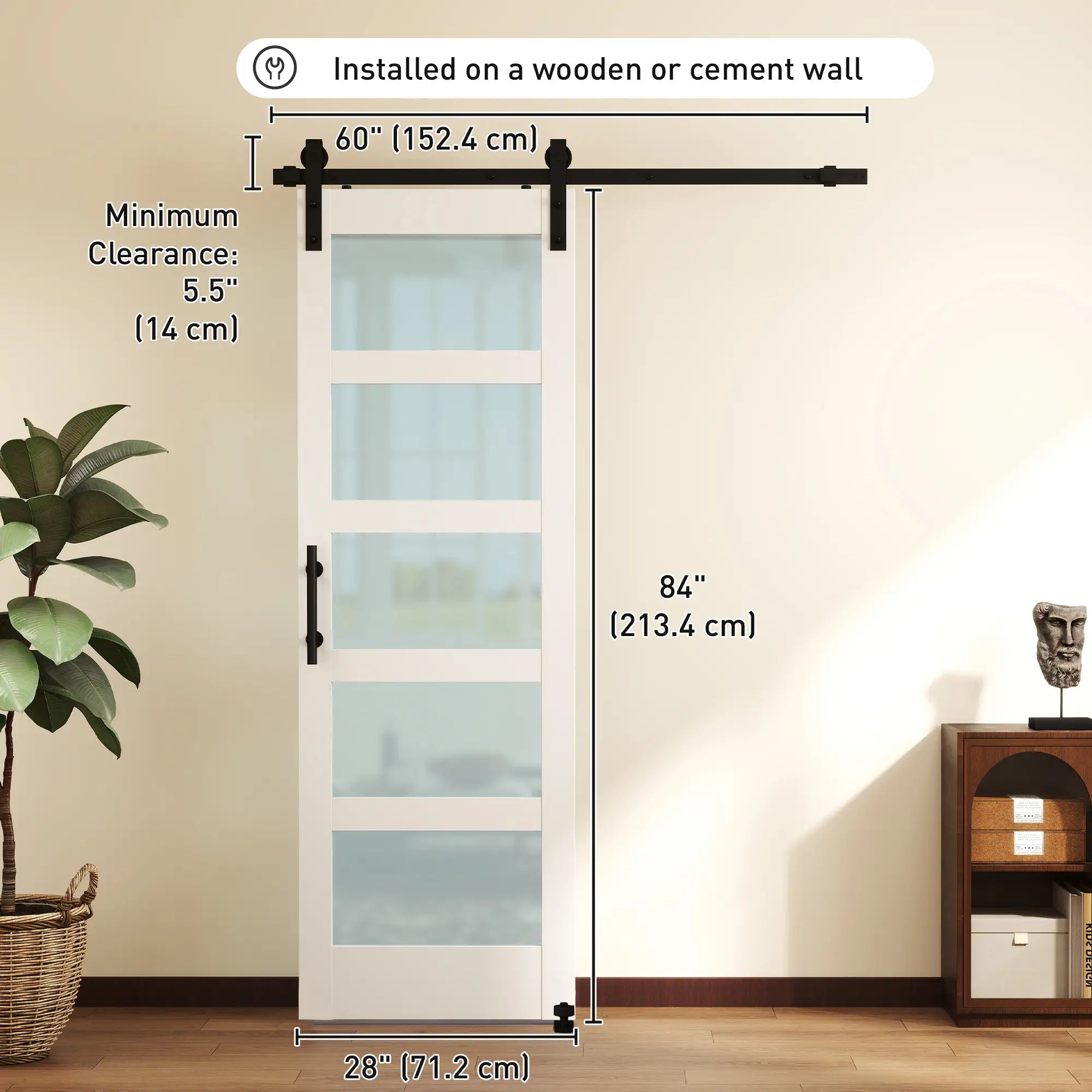 Sliding Barn Door 28x84 In With Hardware Kit, PVC, White Door Hardware at Gallery Canada