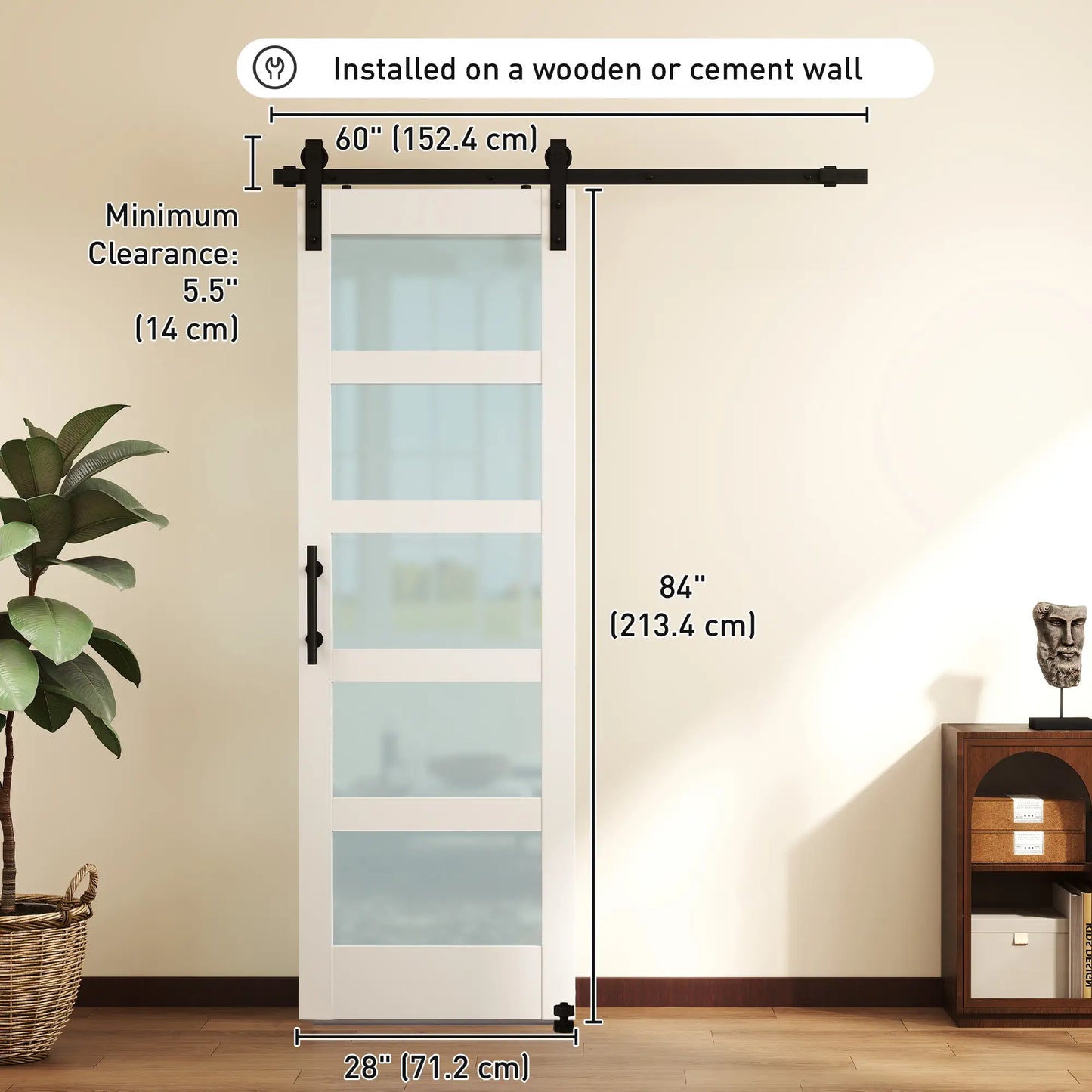 Sliding Barn Door 28x84 In With Hardware Kit, PVC, White Door Hardware at Gallery Canada