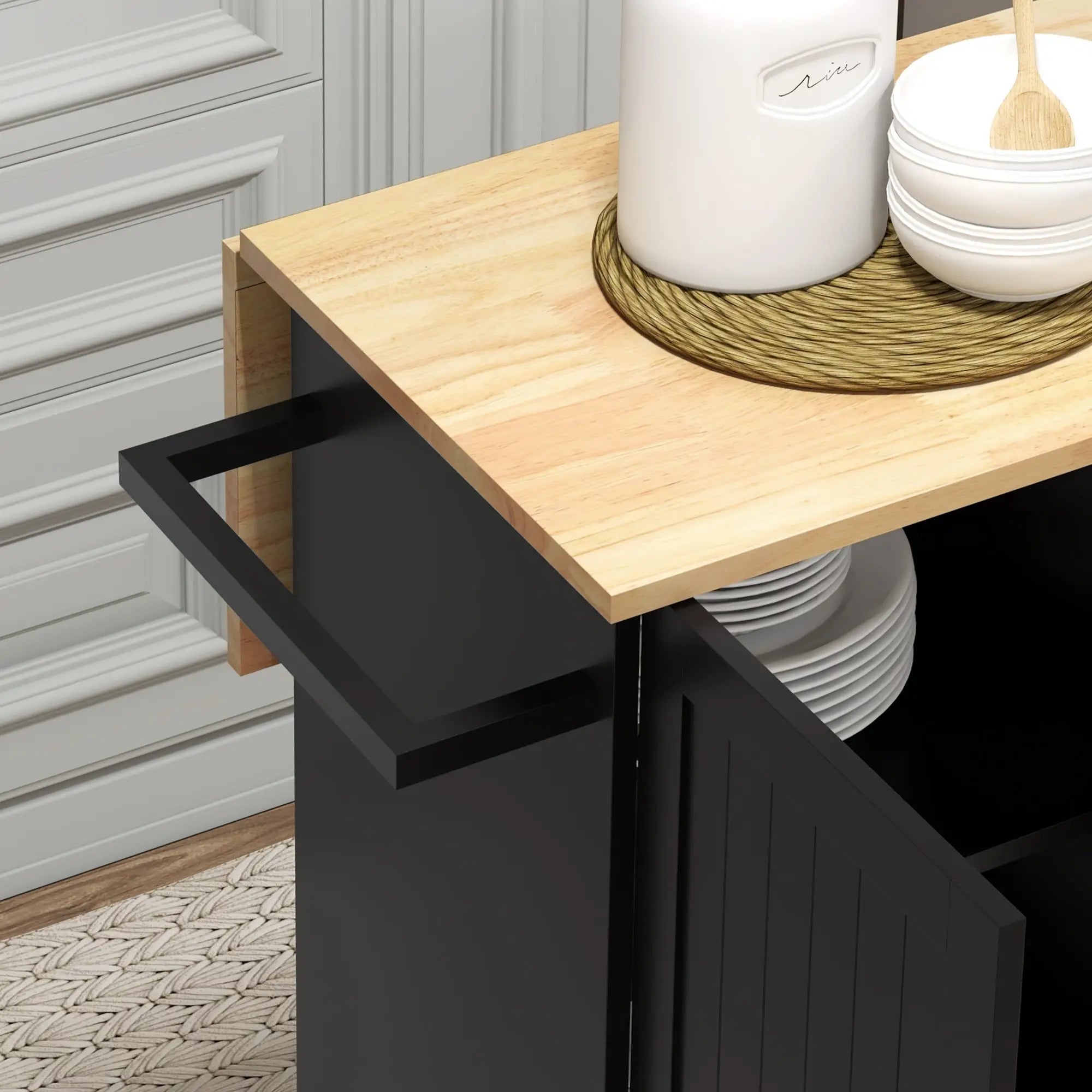 Rolling Kitchen Cart, Drop Leaf, 3 Drawers, Solid Wood Top, Black Kitchen Islands & Kitchen Carts at Gallery Canada