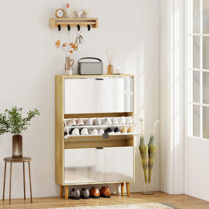 Narrow Shoe Cabinet, 3 Flip Drawers, Adjustable Shelves, Holds 24 Pairs, White Shoe Storage Cabinets & Racks at Gallery Canada