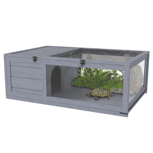 Wood Tortoise House, 35.8" x 23.8" x 12.6", Indoor Outdoor Use, Grey Houses & Habitats Grey at Gallery Canada