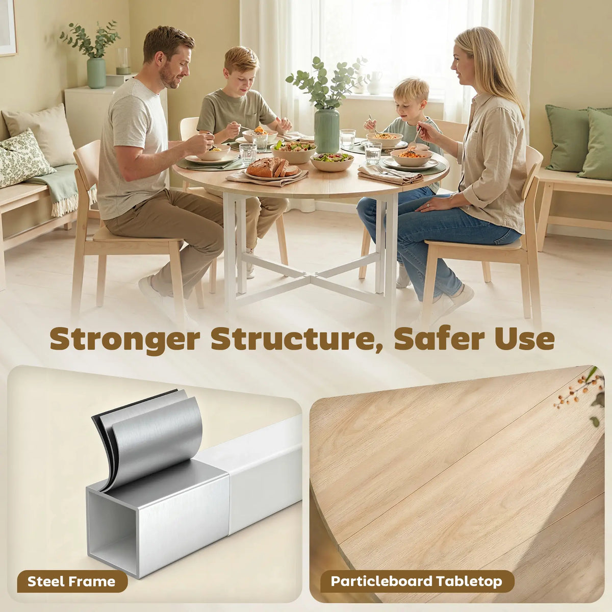 Folding Dining Table For 2-4 People, 31.5" Round Drop Leaf, Natural Wood, Natural Wood Dining Tables at Gallery Canada