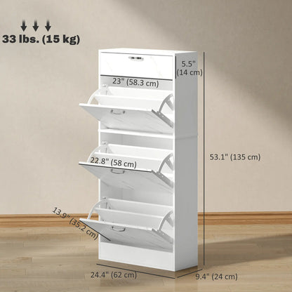 3 Flip Drawer Shoe Cabinet, Marble-Effect Narrow, White Shoe Storage Cabinets & Racks at Gallery Canada