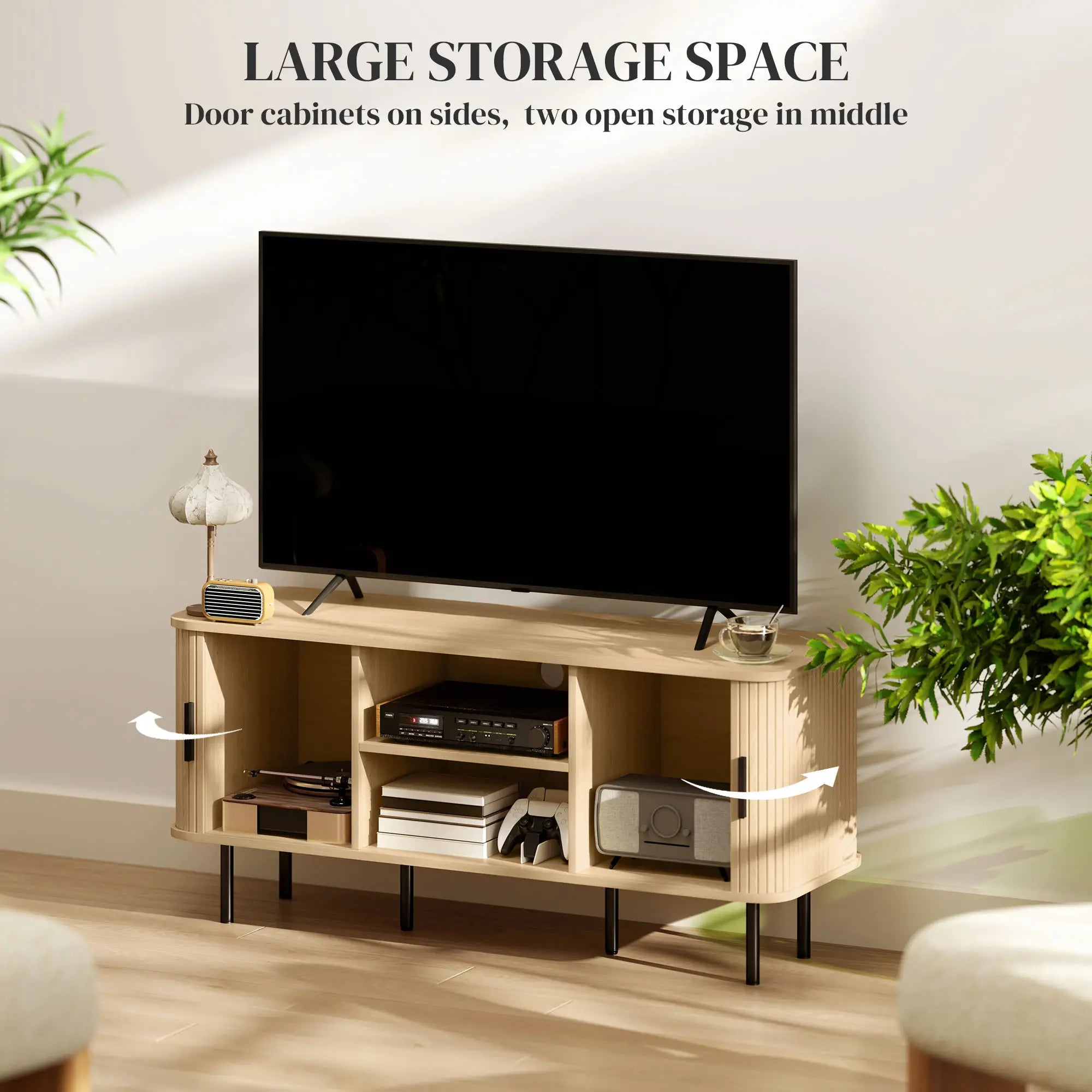 TV Stand for 55 Inches, Storage Shelves, Living Room, Oak Tone TV Stands at Gallery Canada