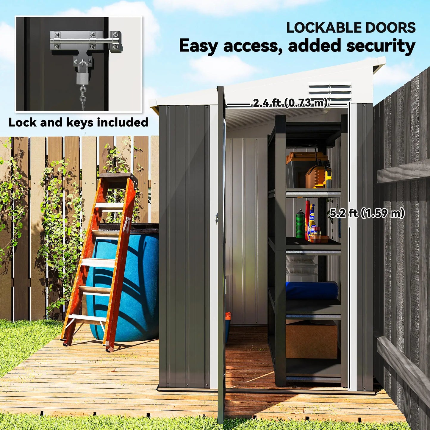 4' x 8' Outdoor Storage Shed, Metal Tool Shed, Lockable Door, Air Vents, Dark Grey Sheds at Gallery Canada