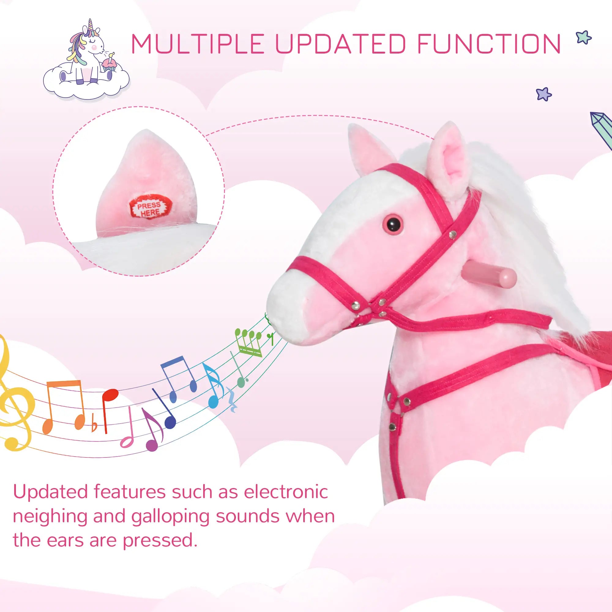 Plush Rocking Horse, Realistic Sound, Kid Ride-On Toy, Light Pink Rocking Horses at Gallery Canada
