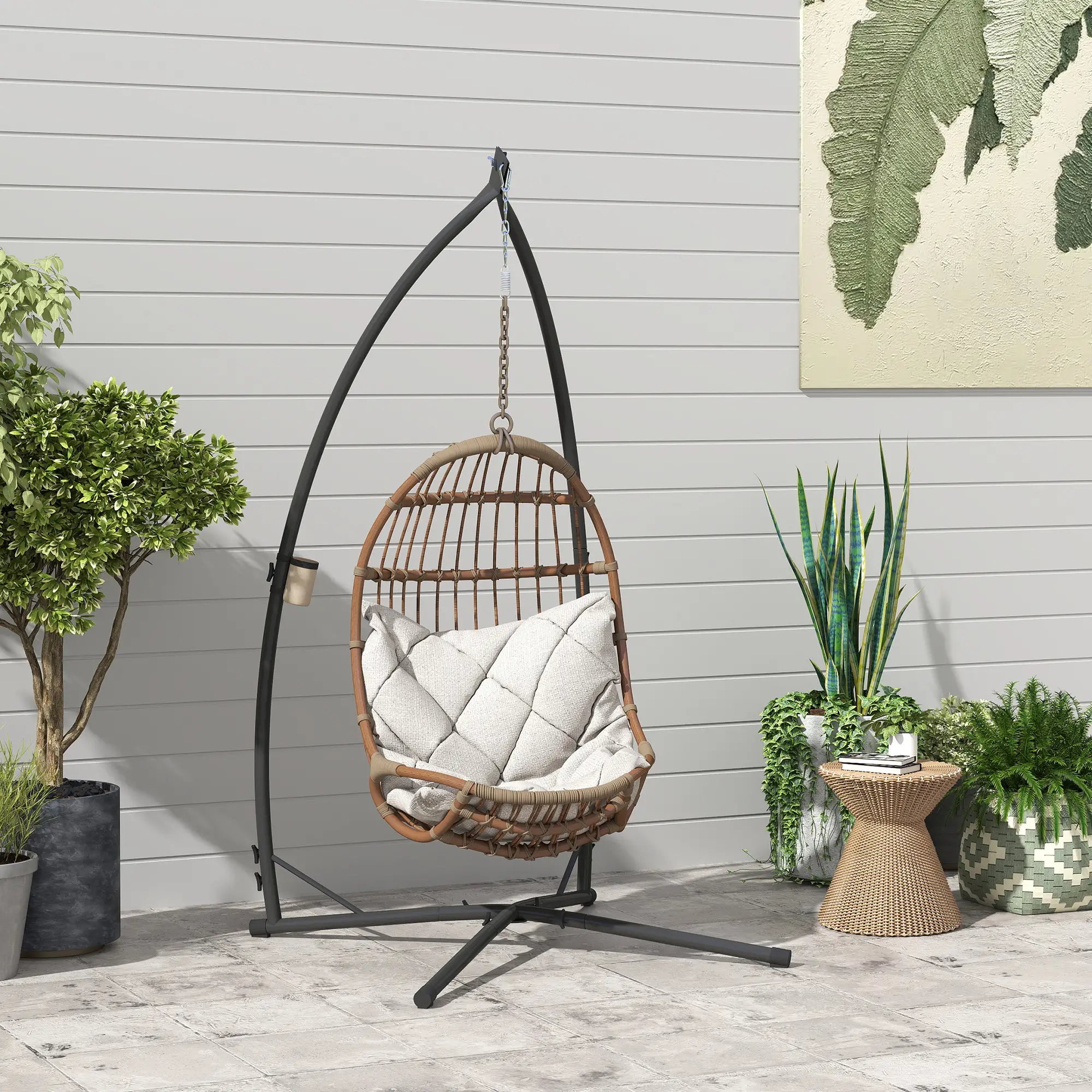Heavy Duty Steel Hanging Chair Stand, With Cup Holder, Black Hammock Stands at Gallery Canada