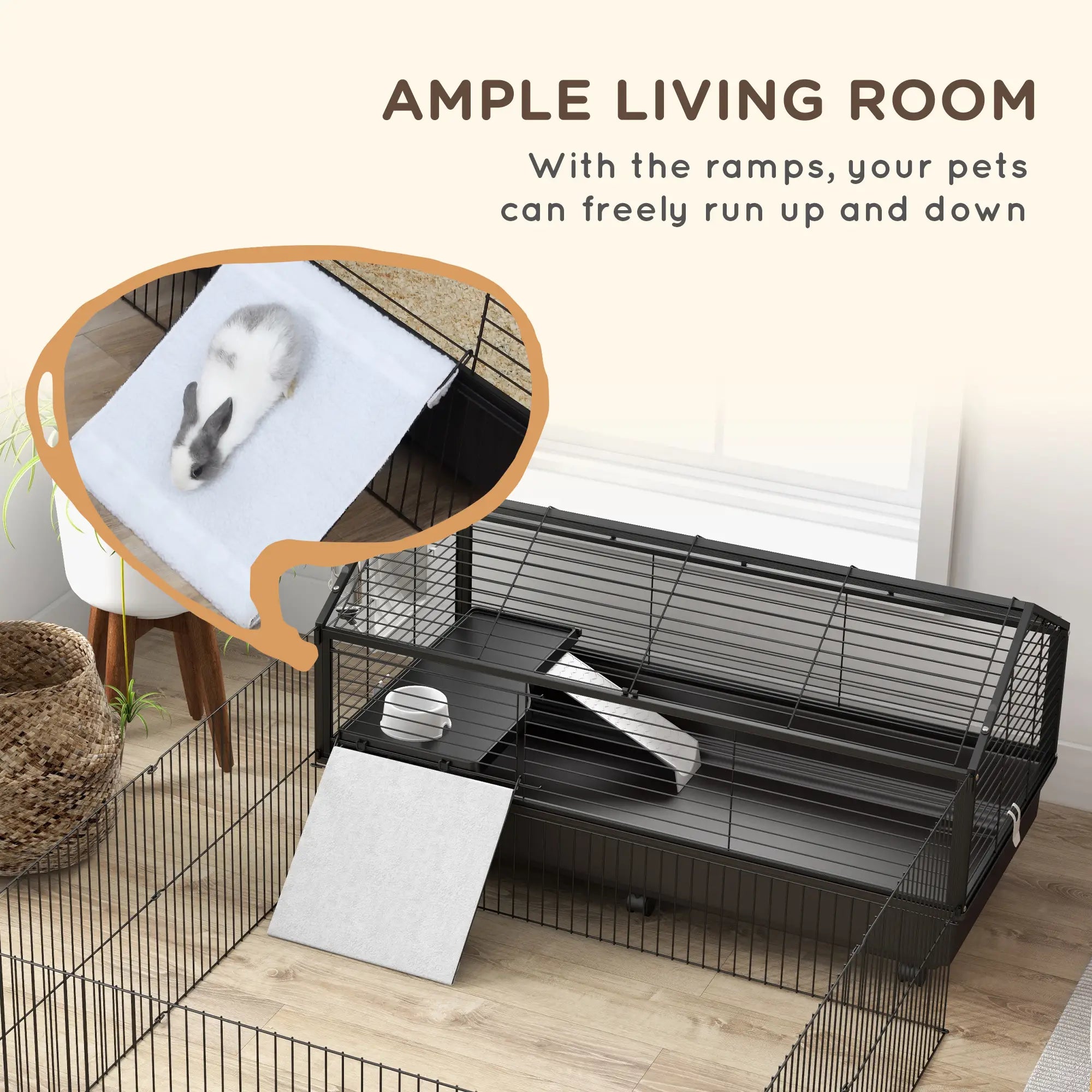 Metal Small Animal Cage, Rabbit Cage, Guinea Pig, Chinchilla, Hedgehog, 47.2