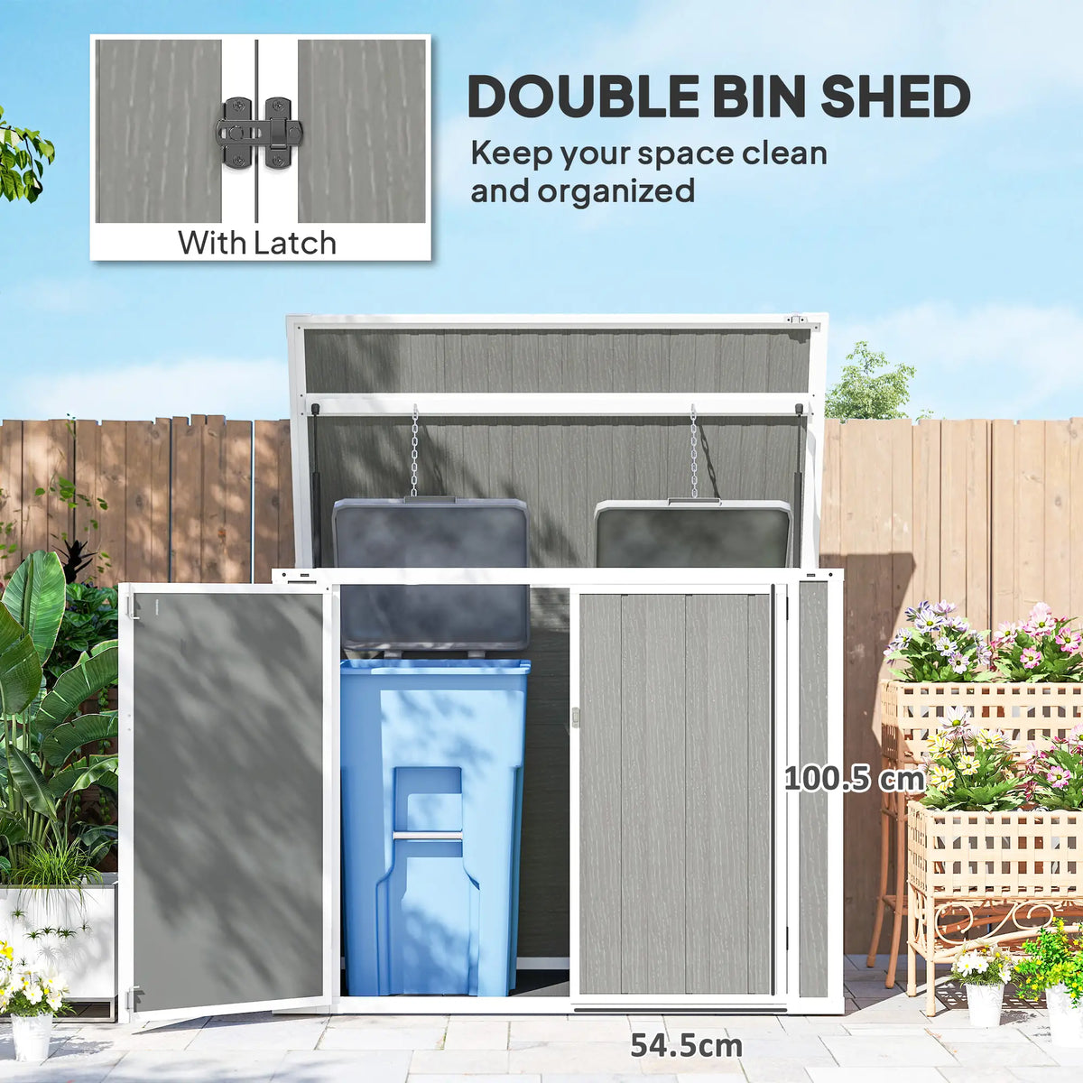 41 Cu. Ft. Outdoor Storage Shed, Horizontal Trash Can Storage, Grey Sheds at Gallery Canada