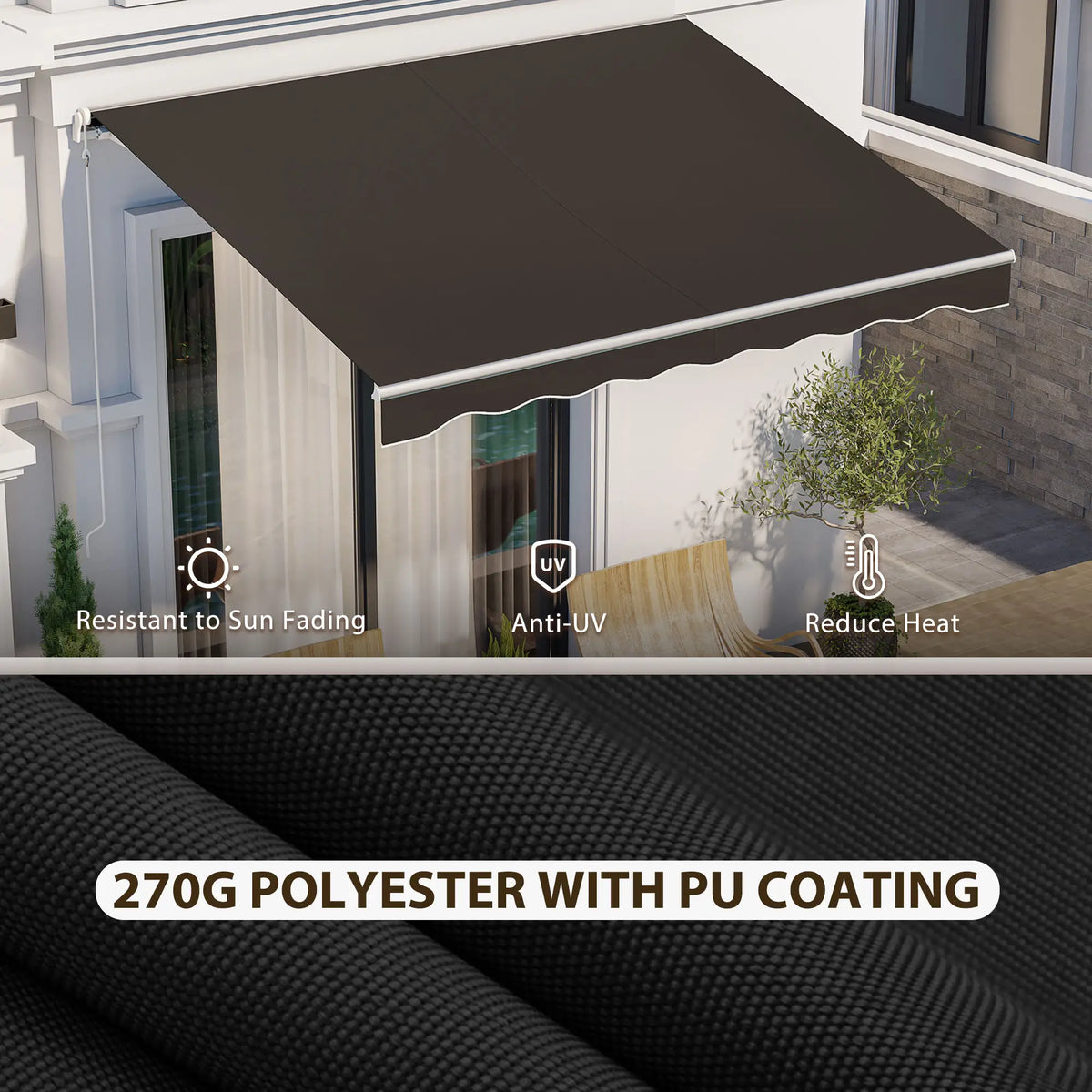 Electric Retractable Awning 10' x 8' With Remote, UV Protection, Black Deck Awnings at Gallery Canada