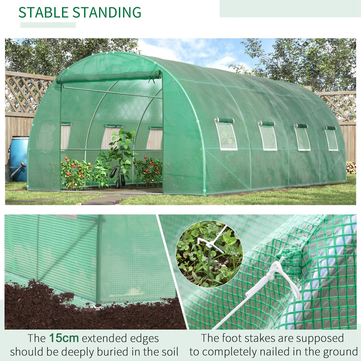 Walk-In Tunnel Greenhouse, 19x10x6.6ft, Zipped Door, 8 Mesh Windows, Green Tunnel Greenhouses at Gallery Canada