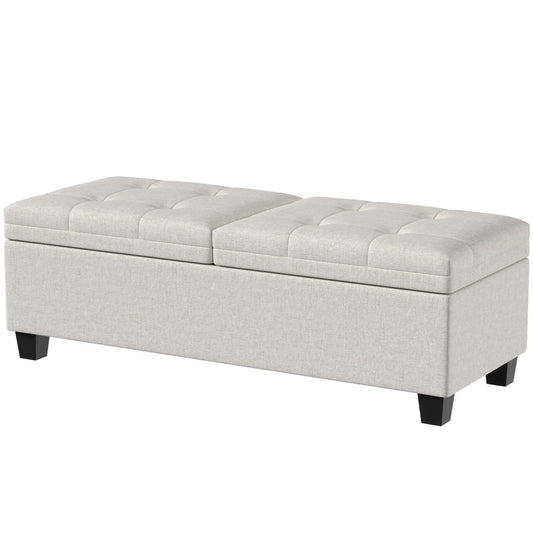 51.2" Storage Ottoman Bench, End of Bed Bench, Cream White Storage Ottomans & Benches Multi Colour at Gallery Canada
