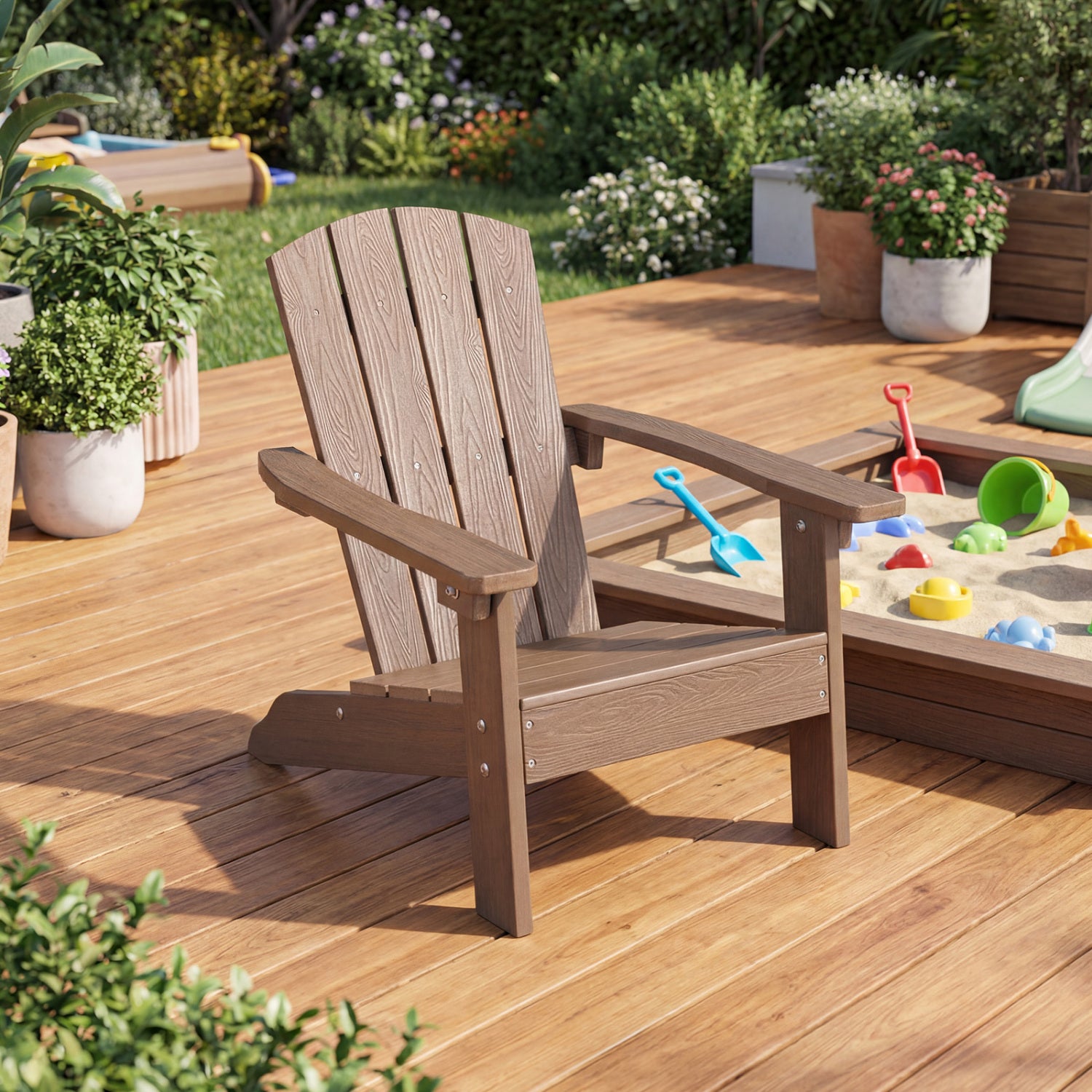 All-Weather HDPE Kids Adirondack Chair, High Backrest, Brown Kids Chairs & Seating at Gallery Canada